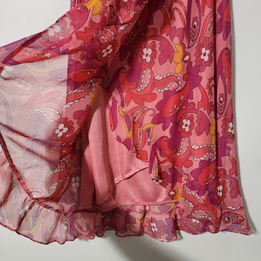 Copper Key Pink Floral Paisley Faux Wrap Maxi Skirt - Picture 7 of 12